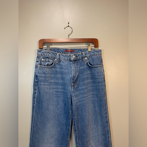 7 For All Mankind Medium Dojo Blue Wide Leg Cuffed Jeans size 30 - Picture 6 of 8